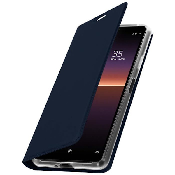 Hoes - Sony - Xperia 10 II - Ekologisk läder - Videostöd - Kortficka - Mörkblå Midnattsblå