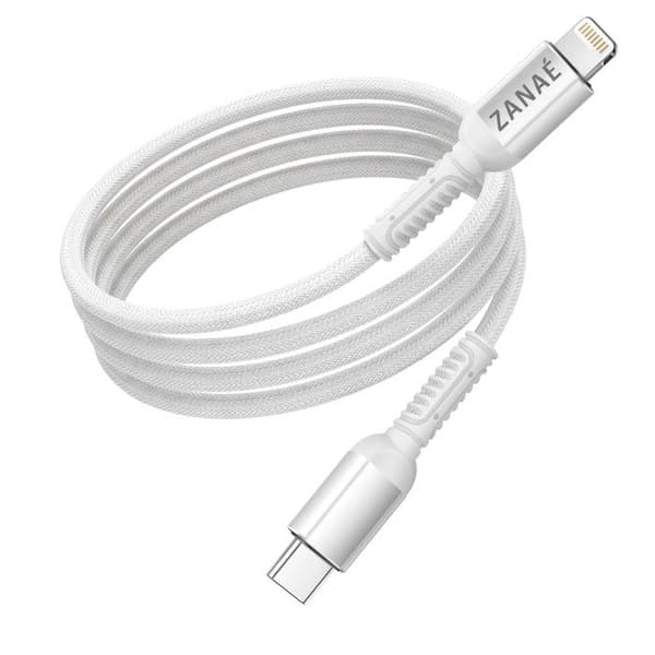 USB-C till Lightning-kabel för iPhone / iPad / AirPods Flätad 1.2 m Antiknut Zanaé Vit Vit
