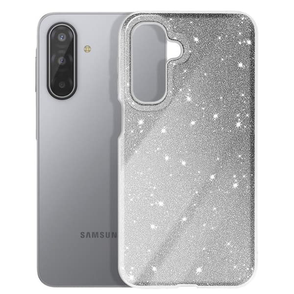 Skal för Galaxy A17 med bi-material design och glittrig silverfinish Grå