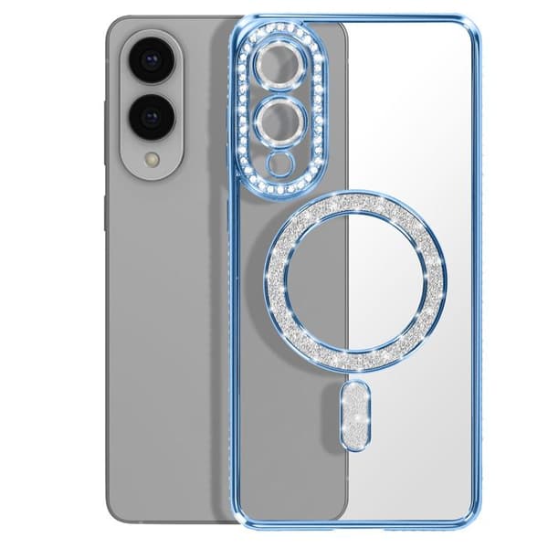 Coque Magsafe - AVIZAR - Galaxy S25 Edge - Kontur med Strass - Stødbeskyttelse - Elegant Blå