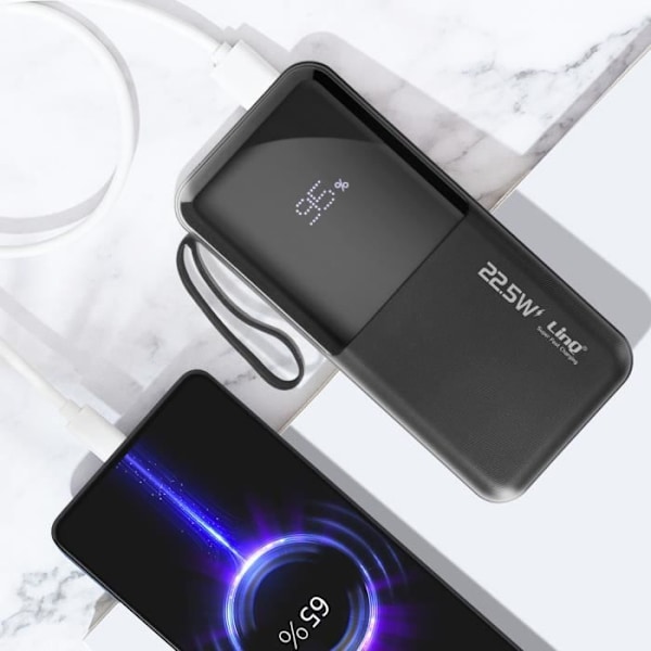10000 mAh reservbatteri med Lightning och USB Type C-kablar LinQ Black