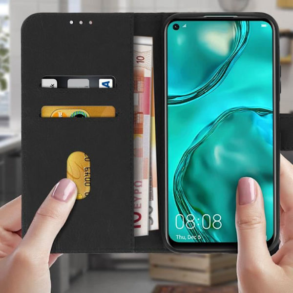 Étui Huawei P40 Lite - AVIZAR - Heltäckande Hölje - Kortfack - Stöd-funktion - Silikon Gel Svart Svart