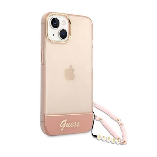 Guess Translucent Pearl Strap - kotelo iPhone 14:lle (vaaleanpunainen) - 3666339064280