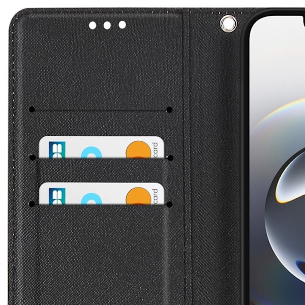 Fodral för iPhone 16e Ljusfärgad Fjärilmönster med Handrem och Kortfack Svart Svart