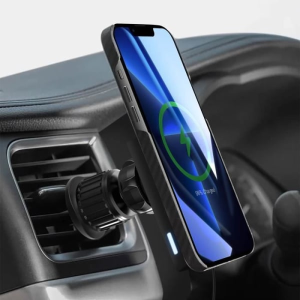 Stöd för Voiture MagSafe - LinQ - 15W - Montering Galler - Rotation 360° - LED Indikator Svart