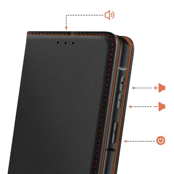 Folio-kotelo Galaxy A57:lle korttipaikoilla ja telinefunktiona musta Svart
