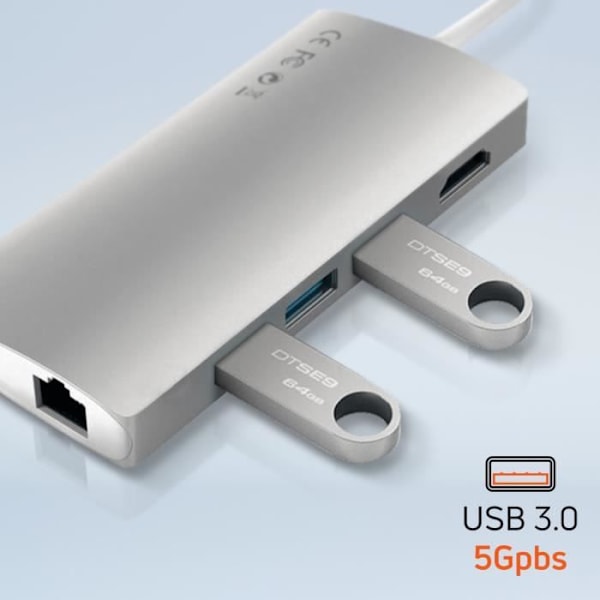 USB C-hub 4K HDMI-udgang + Ethernet + 3x USB + USB C 60W Satechi V2 Silver