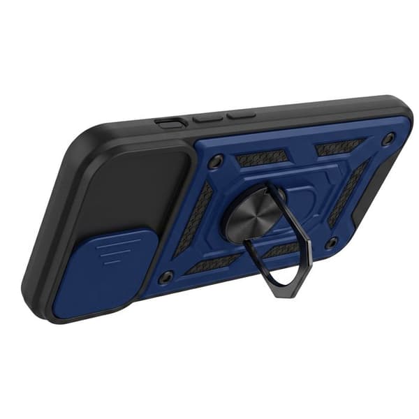 iPhone 16e Cover med Rotérbar Magnetring og Skydelåg til Kamera Mayaxess Mørkeblå Blå