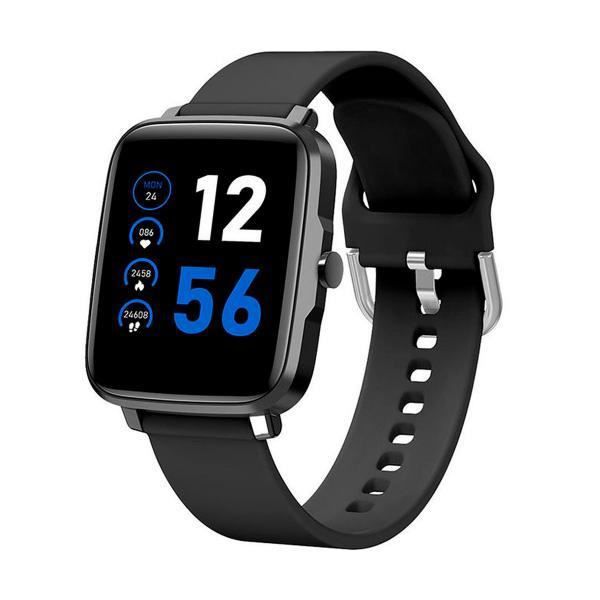 Smartwatch AKASHI Smartwatch i sort farve med 42 mm firkantet skive og plastikramme med 1,69" skærm, tilslutningsmuligheder