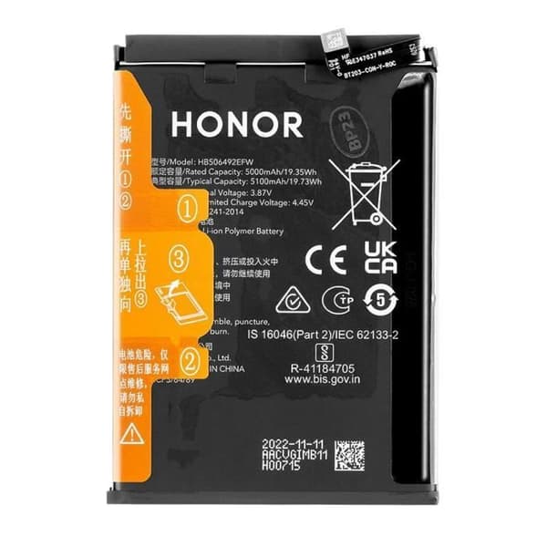 Batteri - HONOR - Magic 5 Lite - 5100mAh - Lithium Ion - Intern - Sort Svart