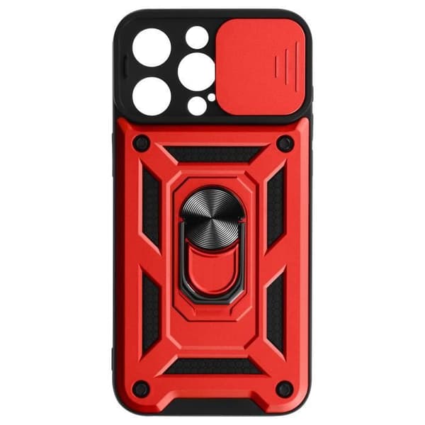 Stötsäker skal - AVIZAR - iPhone 15 Pro Max - Röd - Skjutbart kameraskydd - Stöd ring Röd