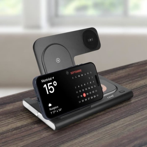 3-i-1 Opladningsstation - LinQ - MagSafe 15W - Oplader til iPhone, AirPods, Apple Watch - Sort Svart