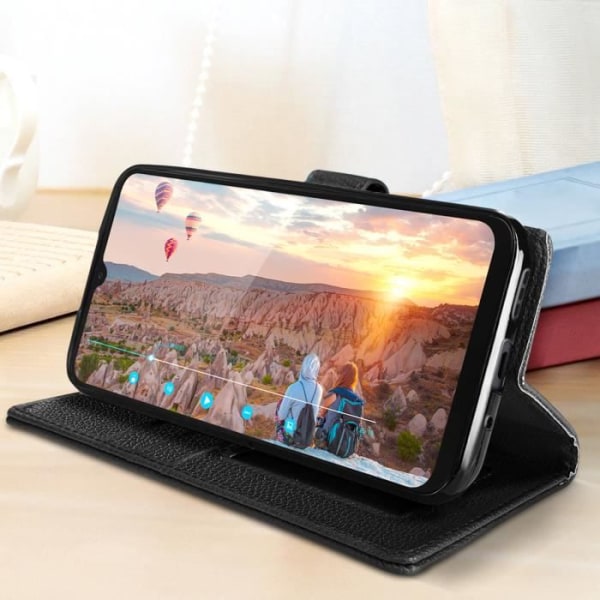 Xiaomi Redmi 10A og 9C Case Flip Wallet Video Support Håndledsrem sort Svart