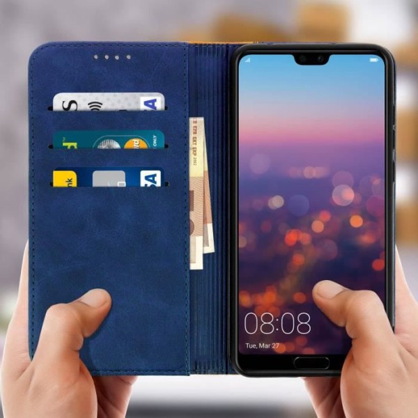 Housse - AVIZAR - Huawei P20 Pro - Øko-læder - Magnetisk - Støtte - Mørkeblå Midnattsblå
