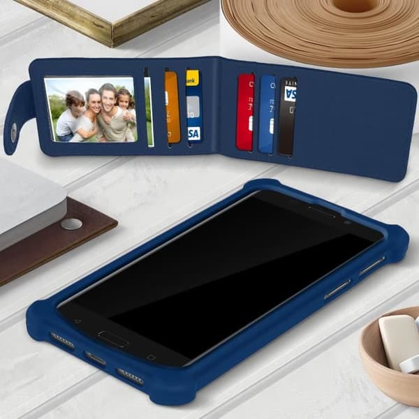 Smartphone cover - Universal - Silicone - Integrated card holder - 5.3" to 5.5" - Midnight blue XXL Midnattsblå