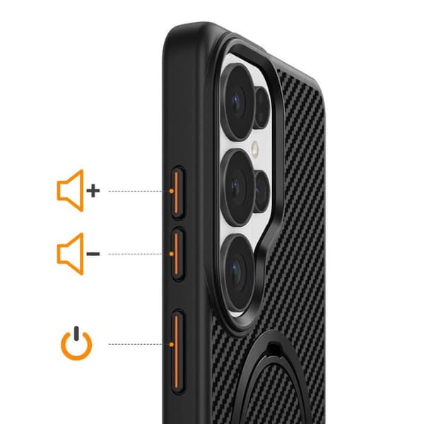 Cover til Galaxy S26 Ultra Carbon Effekt med Sort Rotérbart Magnetisk Ring Svart