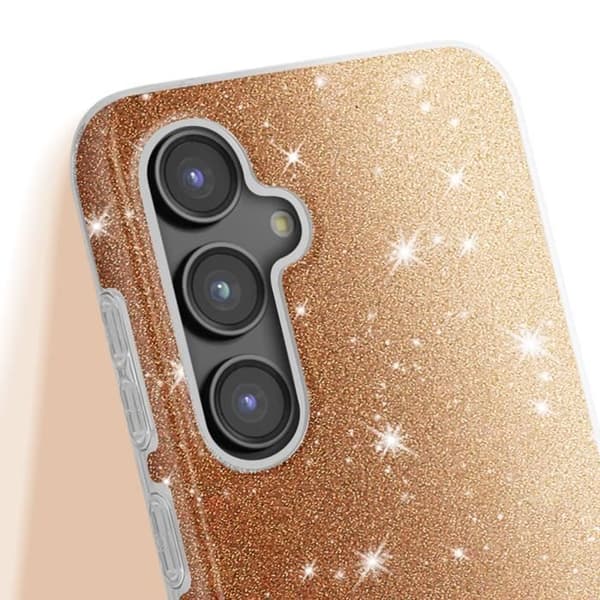 Glitteret Cover - Samsung Galaxy S23 FE - Stødabsorberende - Chic Design - Glitrende Guld Finish Gul