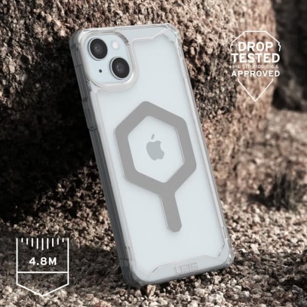 UAG MagSafe-fodral för iPhone 15 Stötsäkert Tunn Transparent och Silver Plyo Series