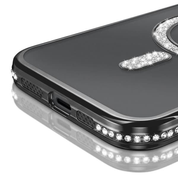 iPhone 15 Plus Cover Kompatibel med MagSafe med Sort Rhinsten Kant Svart