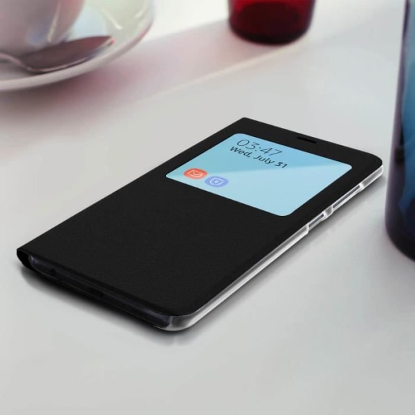 Hylster til Samsung Galaxy A51 - AVIZAR - Fuld beskyttelse - Øko-læder - Sort - Visningsvindue Svart