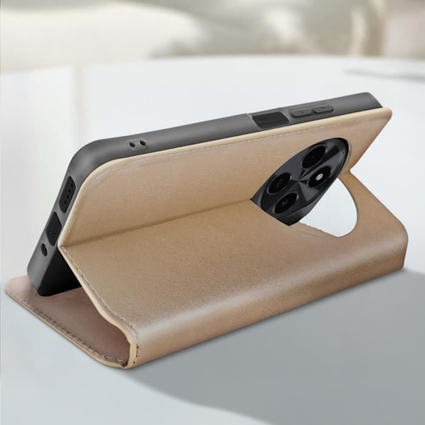 Kotelo Xiaomi Redmi 14C Flip Card -kotelolle ja Video Support Gold -tuelle Gul