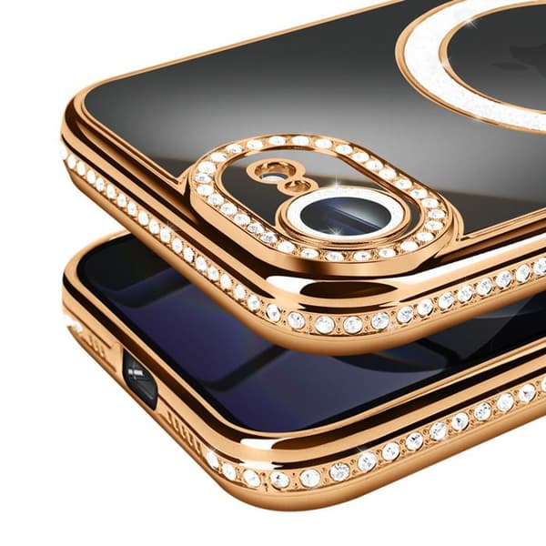 MagSafe-skal - AVIZAR - iPhone 16e - Guldkanter - Glittrande Strass - Optimal Skydd Gul