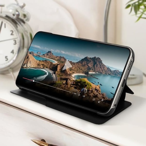 Samsung Galaxy S23 etui Vindue Display Time Support Video Sort Svart