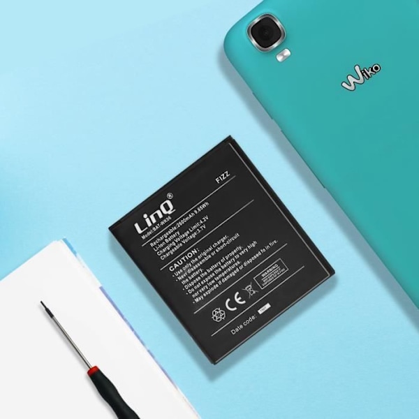 Internt batteri til Wiko Fizz - LINQ - BAT-WK06 - Kapacitet 2600mAh - Lithium Ion - 3,7 V Svart