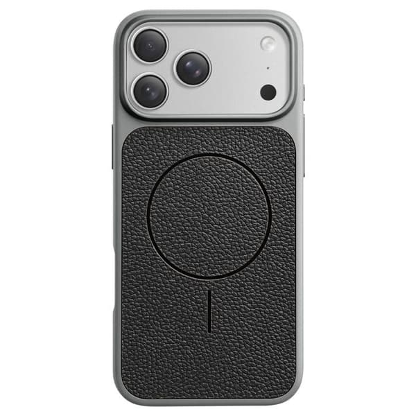 MagSafe-cover til iPhone 17 Pro Max, bi-materiale, stødabsorberende, sort lædertekstur Svart