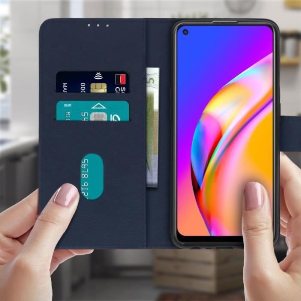 Skyddsfodral - Chesterfield - Oppo A94 5G - Ekologiskt texturerat läder - Stödfunktion - Magnetisk Blå