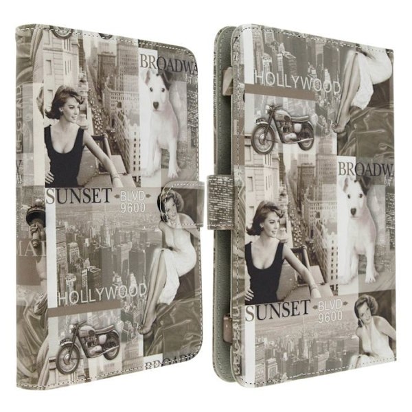 Housse Etui Folio Akashi Design Hollywood Tablets 7'' til 8''' Grå