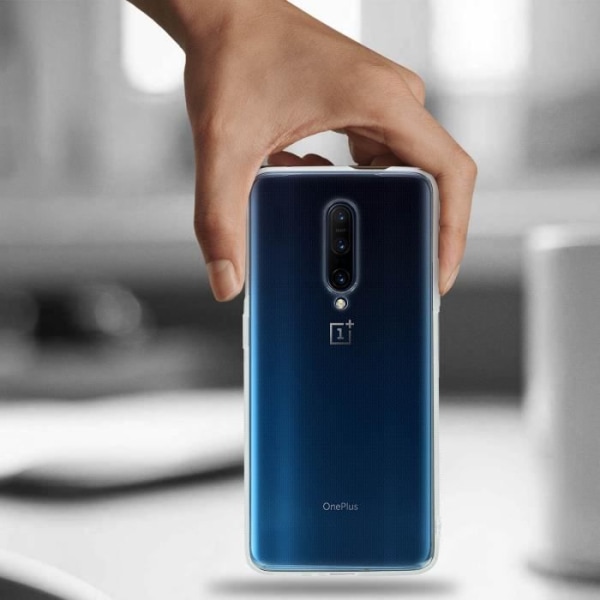 Etui og beskyttelsesfilm - AVIZAR - OnePlus 7 Pro - Blød silikone - 9H hærdet glas - Gennemsigtig hvid Gennemsigtig hvid