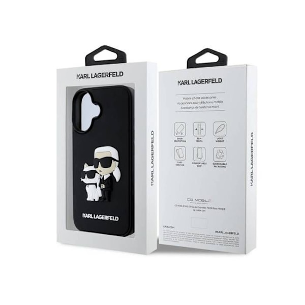 Coque til iPhone 16 3D Karl og Choupette Forstærket Karl Lagerfeld Sort Svart