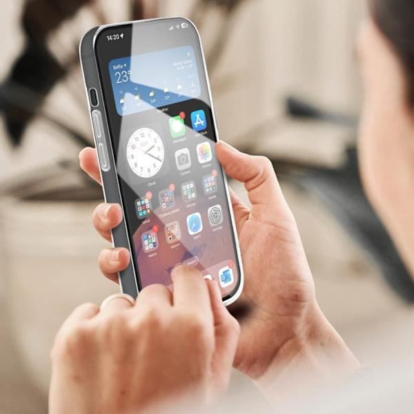 Kotelo iPhone 15 Pro Max:lle Pehmeä läpinäkyvä karkaistu lasi 9H Black Bigben