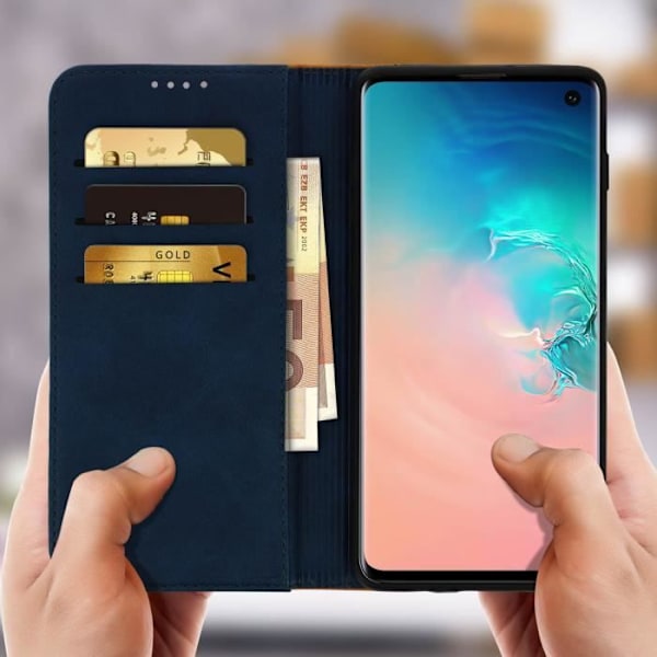 Housse Galaxy S10 - AVIZAR - Etui Folio - Øko-læder - Kortopbevaring - Støttefunktion Midnattsblå
