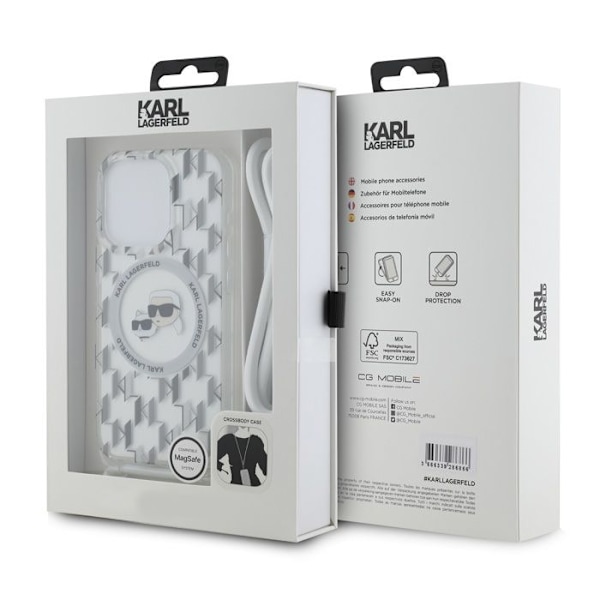 Coque MagSafe iPhone 14 Pro med IML Monogram Crossbody Elegant Karl Lagerfeld Transparent Vit