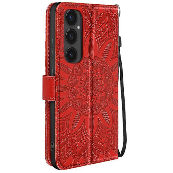 Mandala Kukka Kotelo Galaxy S24 FE Lompakko Tuki Riemu Punainen Röd