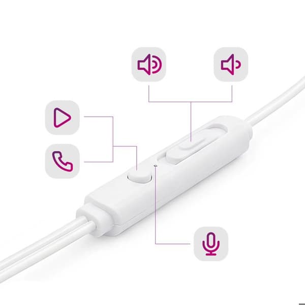 In-ear headphones - White - Jack 3.5mm - Remote Control - Tangle-Free Cable - Hands-Free Kit Vit