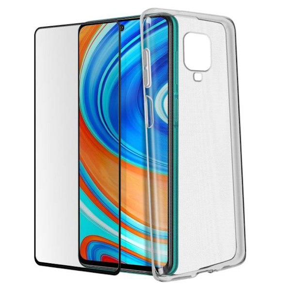 Xiaomi Redmi Note 9S / 9 Pro / 9 Pro Max etui Hærdet glasfilm Sort Outline Sort Svart