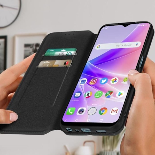 Taske til Oppo A77 - AVIZAR - Flip Card Holder Video Support - Sort Svart