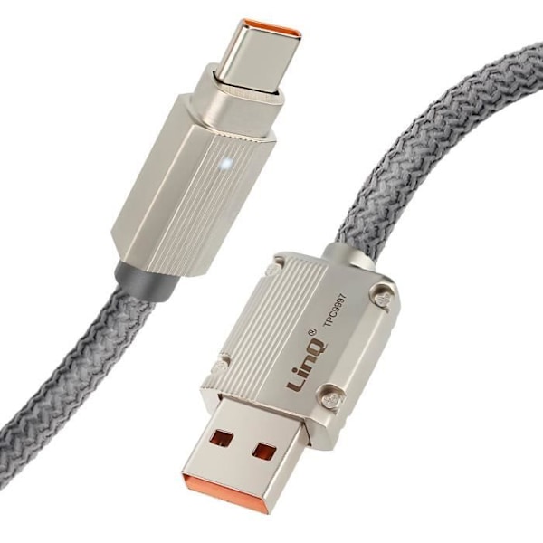 USB-kabel till USB-C - LinQ - Snabbladdning 6A - Längd 1.2m - Snabb synkronisering - Skärmad metal Grå