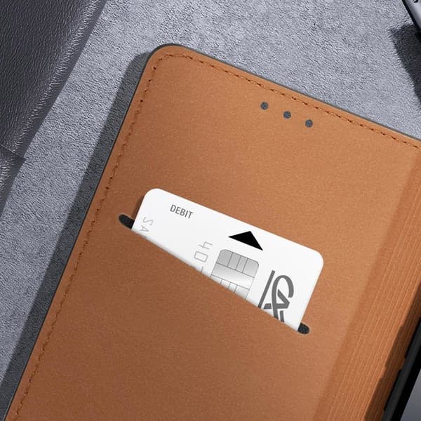 Läderfodral för iPhone 17 med kortfack och videostöd i svart Svart