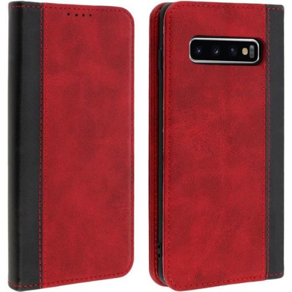 Hoes Galaxy S10 Plus - AVIZAR - Folio-fodral - Ekoleder - Röd - Stöd-funktion Röd