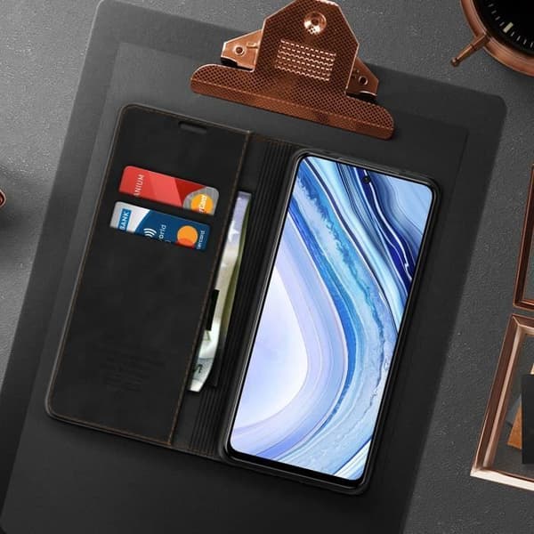 Fodral - CASEME - Redmi Note 9S/9 Pro/9 Pro Max - Vintage - Mjuk - Magnetisk Svart