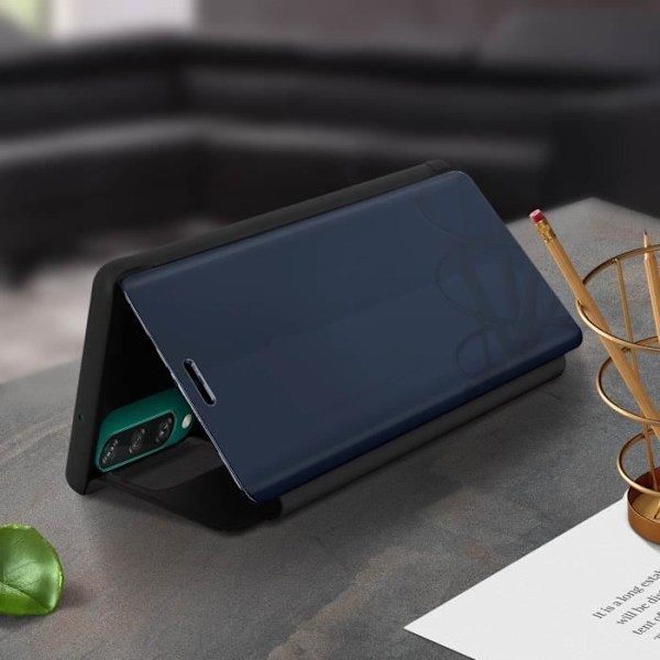 Housse - AVIZAR - Huawei Y6p - Läpinäkyvä - Peili Design - Video Tuki Svart
