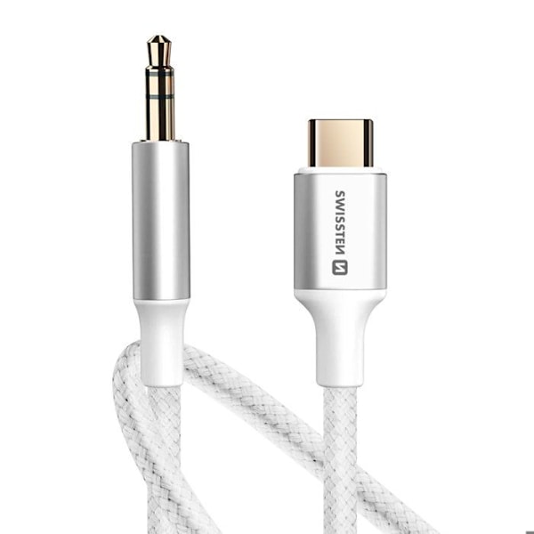 Auxiliary audio cable USB C til jack 3.5 mm nylon vævet 1.5m Swissten hvid