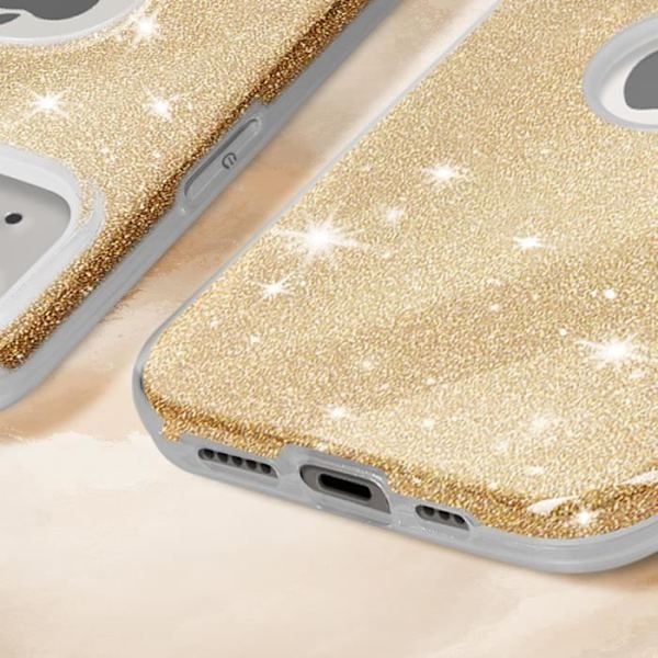 Suojakuori iPhone 14:lle Sequin Glitter Silicone Puolijäykkä Gold