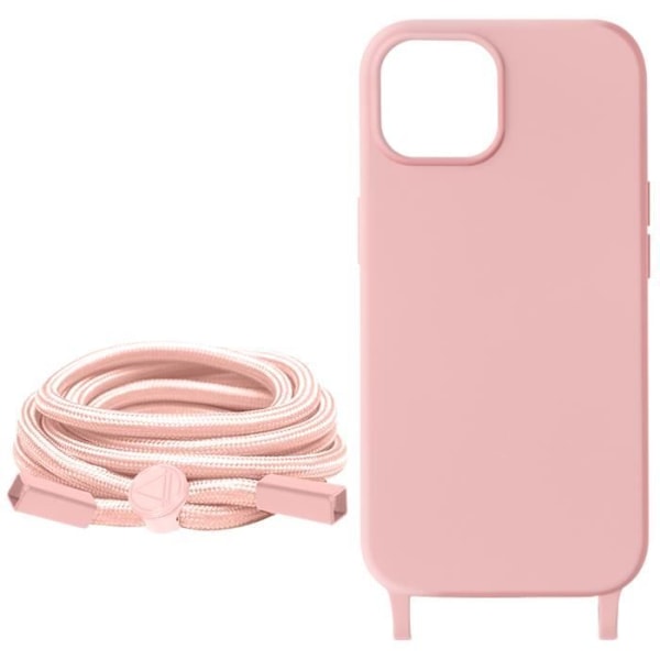 Coque - AVIZAR - iPhone 15 - Lænke til Hals - Støvet Rosa - Semi-stiv Puderrosa