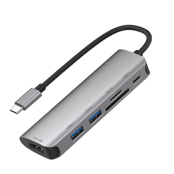 Hub 6en1 HDMI4K SD Micro-SD USB3.0 USB-C til USB Type-C Grå