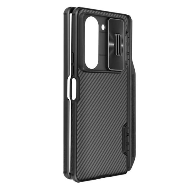 Coque - Nillkin - Galaxy Z Fold 5 - Kameraskydd - Inbyggd Ställning - Ribbat Design Svart